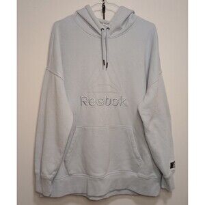 Reebok Pastel Blue Tonal Embroidered Hoodie XL Relaxed Fit Pullover Fleece
